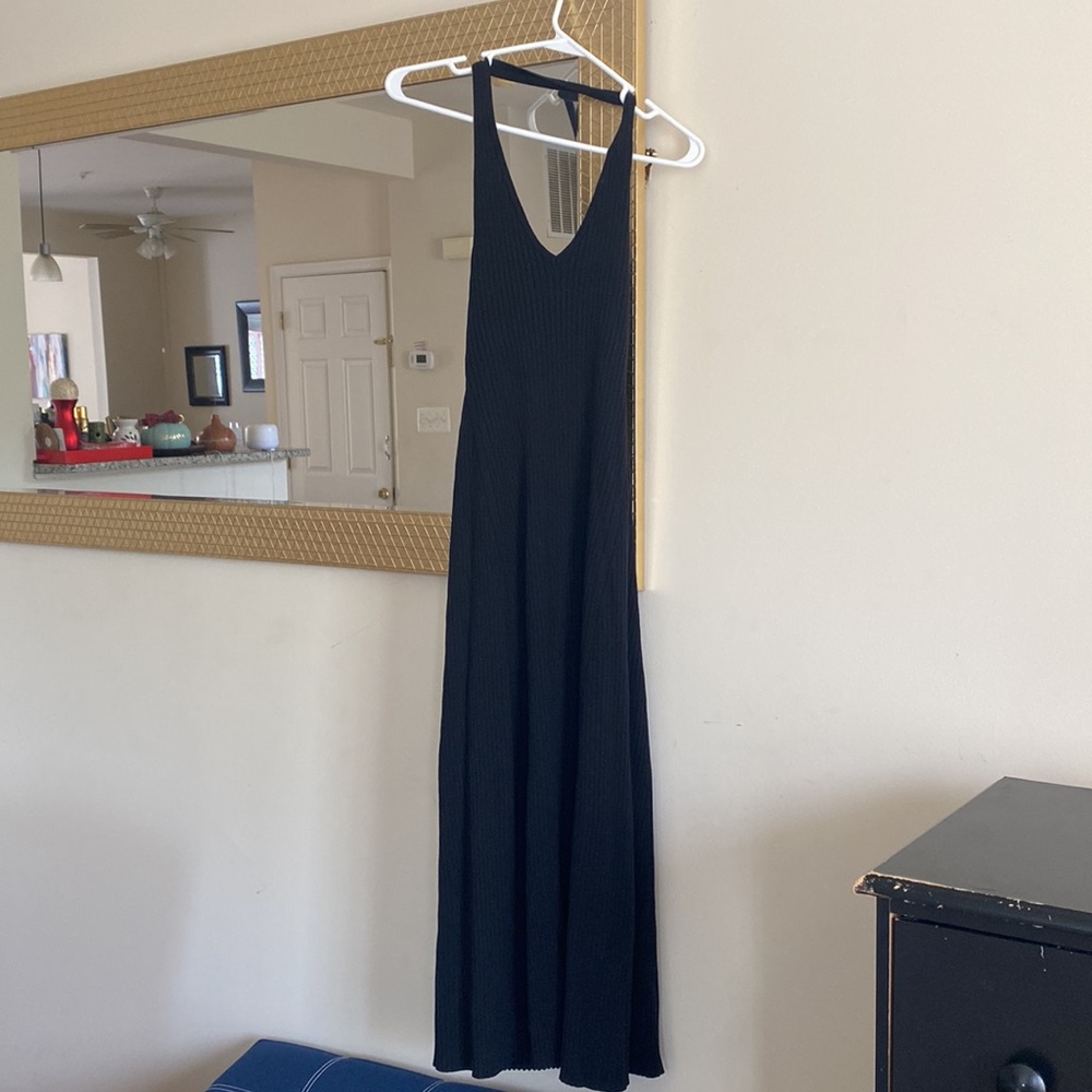 Black halter midi dress